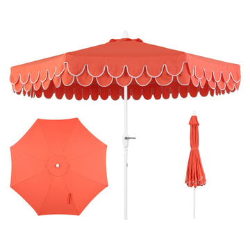 Tracy 9 ft. Classic MidCentury Scalloped Fringe Market Patio Umbrella